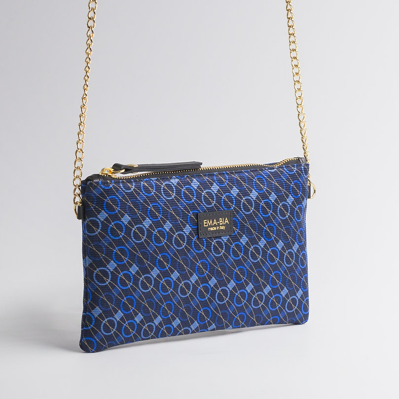 Borsa in seta con inserti in pelle blu