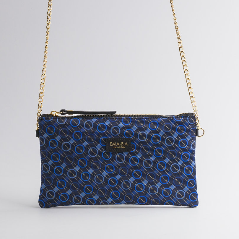 Borsa in seta con inserti in pelle blu