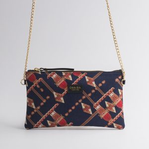 Silk bag with fantasy print and chain