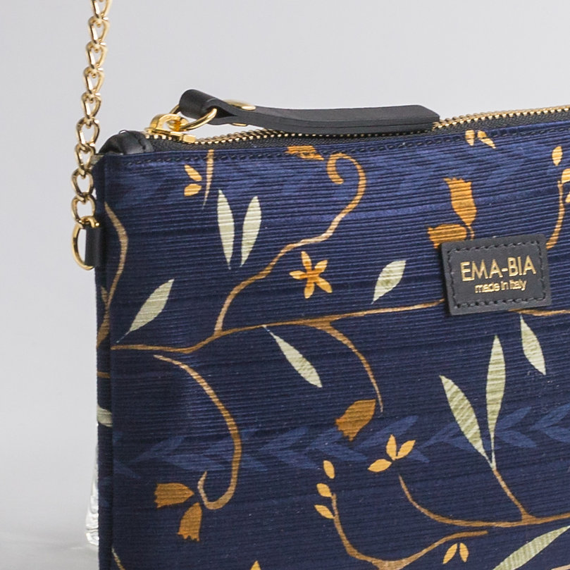 Tasche-in-Seide-mit-Druck-Blumen-und Kette -4 Borsa in seta con stampa floreale e catenella