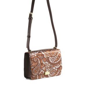 Bag in silk and leather with white and chocolate damask print - Silky Star Universo