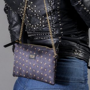 Borsa in seta nera con catenella