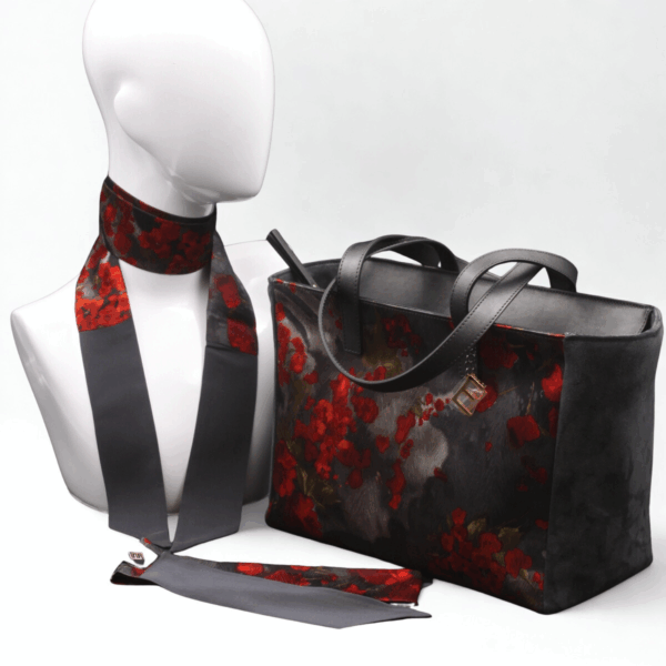 Black day bag with red flowers - Silky kit 30