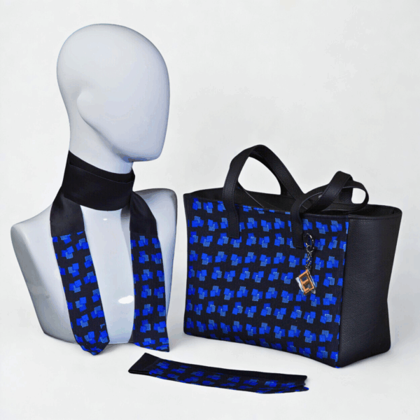 Blue day bag in genuine silk and leather - Silky kit 30