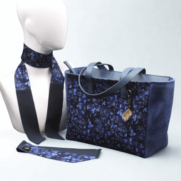 Dark blue women's day bag with flowers - Silky kit 30