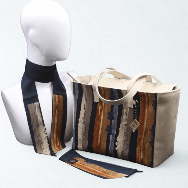 Day bag and scarf in beige suede - Silky kit 30