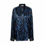 camicia in seta maculata nera e blu