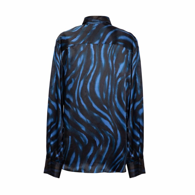camicia-in-seta-maculata-blu-e-nera-retro camicia in seta maculata nera e blu