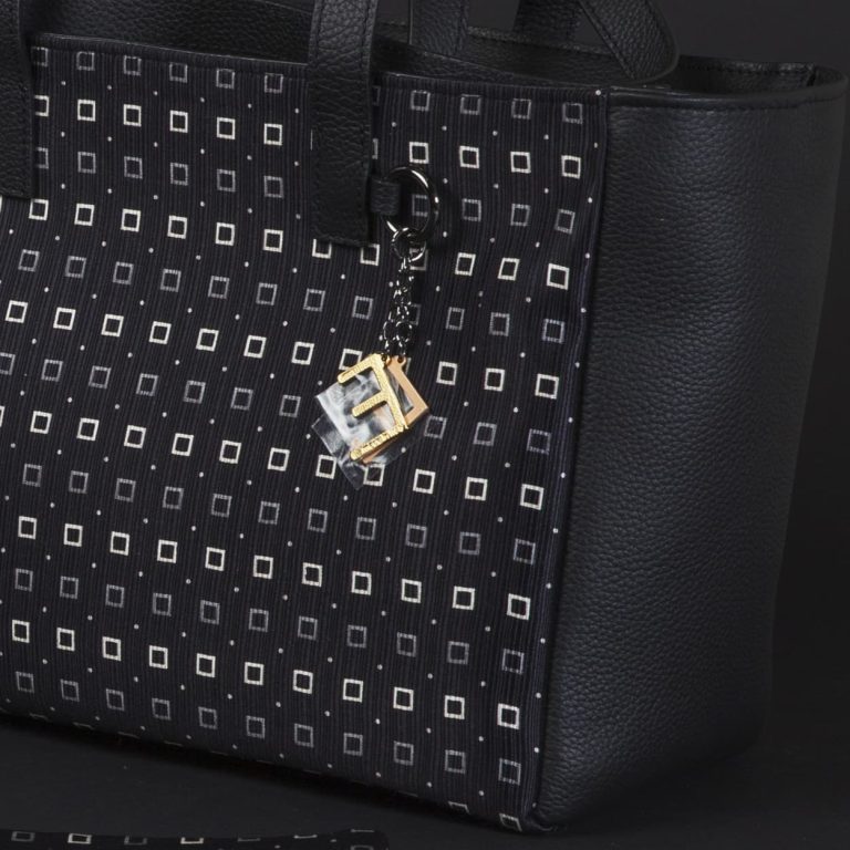 Black leather and silk day bag