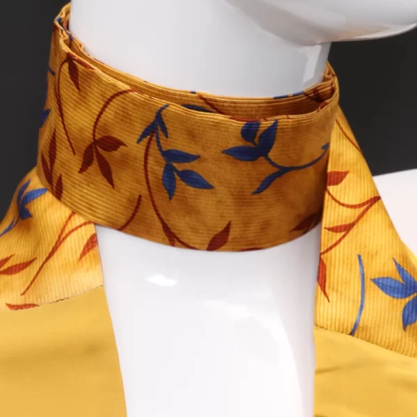 Yellow-gold pure silk foulard with print