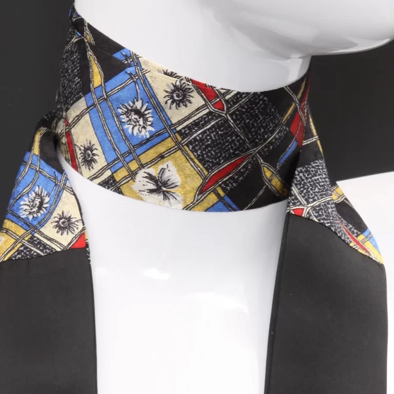 foulard-silk-black-geometric-print-multicolor Multicolor geometric print black silk foulard