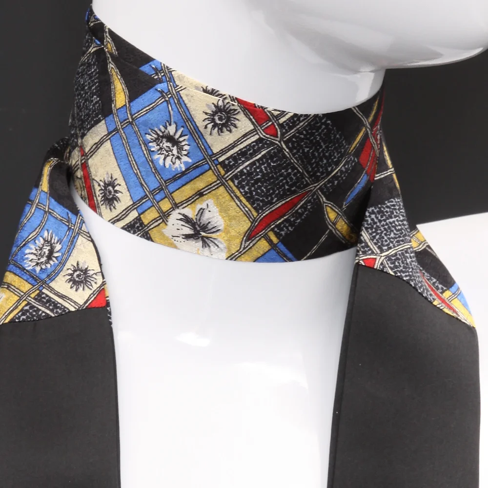 foulard-silk-black-geometric-print-multicolor Multicolor geometric print black silk foulard