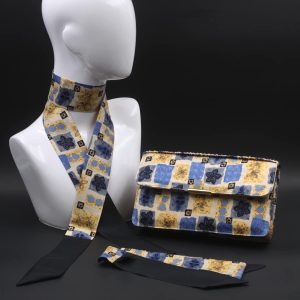 kit Clutch pochette e foulard azzurro e giallo