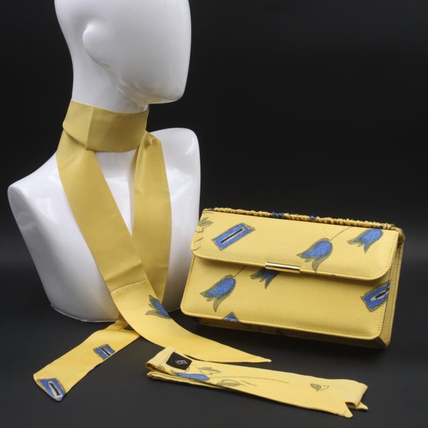 Kit clutch pochette in seta floreale giallo