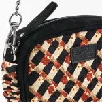 mini borsa in pelle nera e seta con stampa rossa a mano