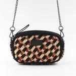 mini borsa in pelle nera e seta con stampa rossa tracolla