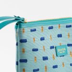 Blue and teal mini pochette with geometric print
