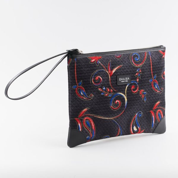 Black mini pochette with floral print