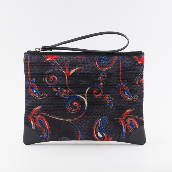 Black mini pochette with floral print