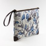 Gray blue and cream pochette in silk with floral print