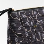 Grey, black and cream silk pochette with arabesque print
