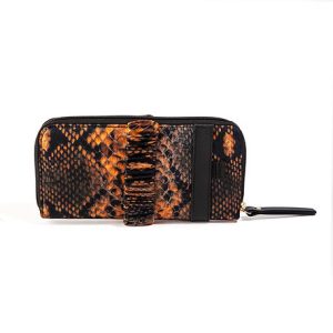 orange silk and leather clutch wallet