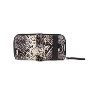 Portafoglio pochette in seta e pelle grigio chiaro