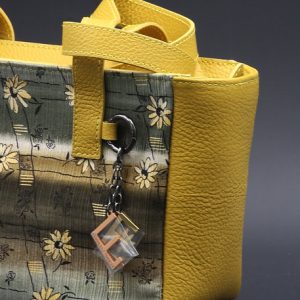 Borsa a spalla in pelle e seta giallo