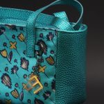 shoulder bag leather and silk blue