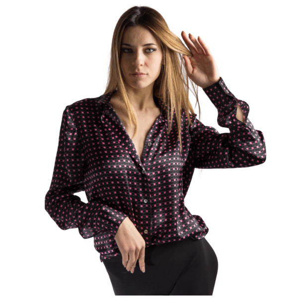 Camicia in seta nera e fucsia - Silky Shirt Natura Aurora