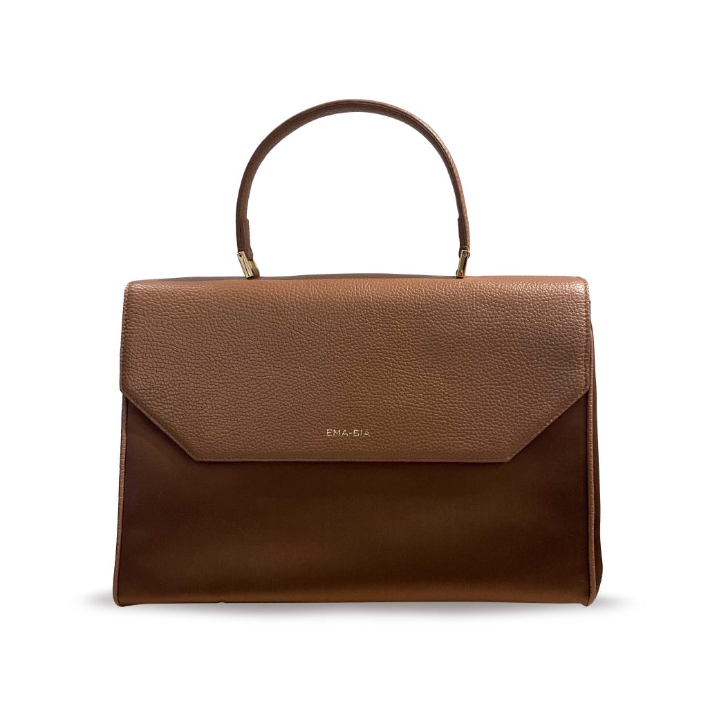 borsa in seta e pelle silky maya marrone