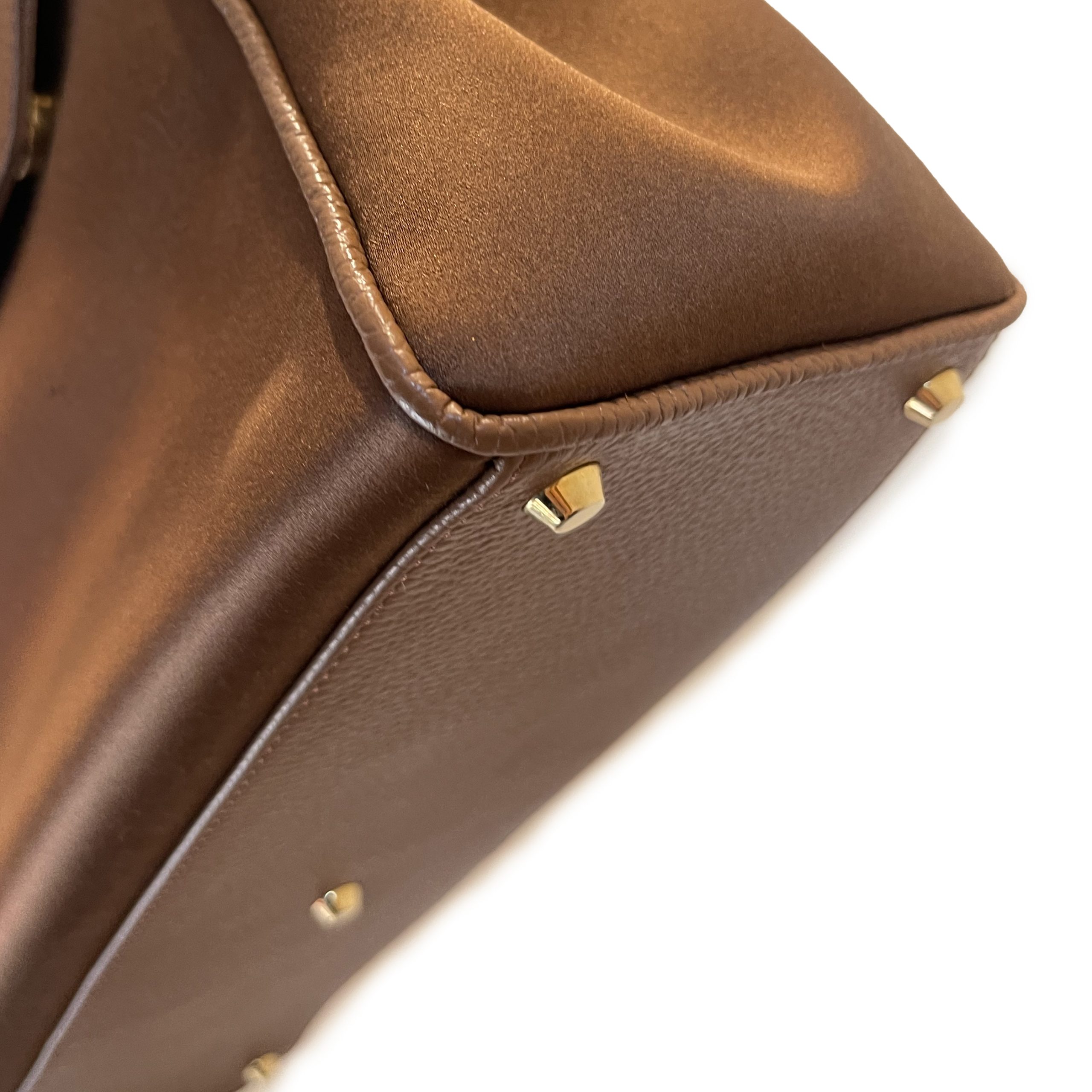 Silky Maya_Brown borsa in seta e pelle silky maya marrone 2023