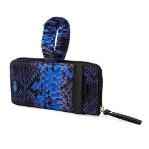 wallet pochette in silk and leather blue