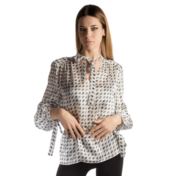 Camicia in seta Bianca e Grigia - Silky Shirt Natura Jasmine
