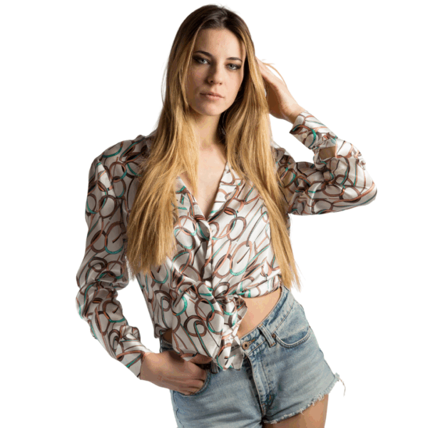 Camicia in seta rosa e turchese - Silky Shirt Natura Aurora
