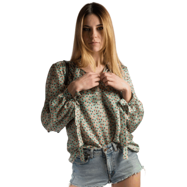 Schwarzes Seidenhemd in Türkis und Rosa - Silky Shirt Natura Jasmine