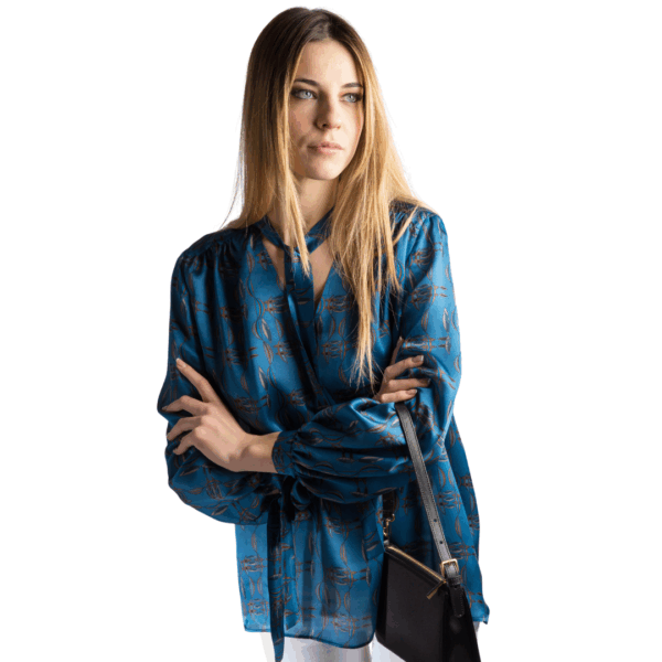 Seidenhemd mit blauem Muster - Silky Shirt Natura Jasmine