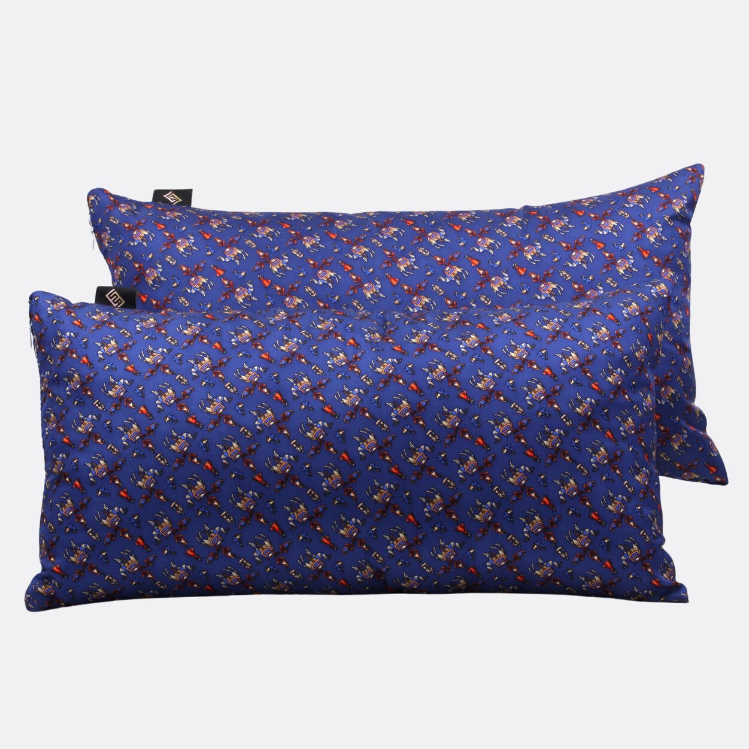 Cuscini rettangolari decorativi in seta Blu con stampa dromedari Silky Pillows Rectangular blank