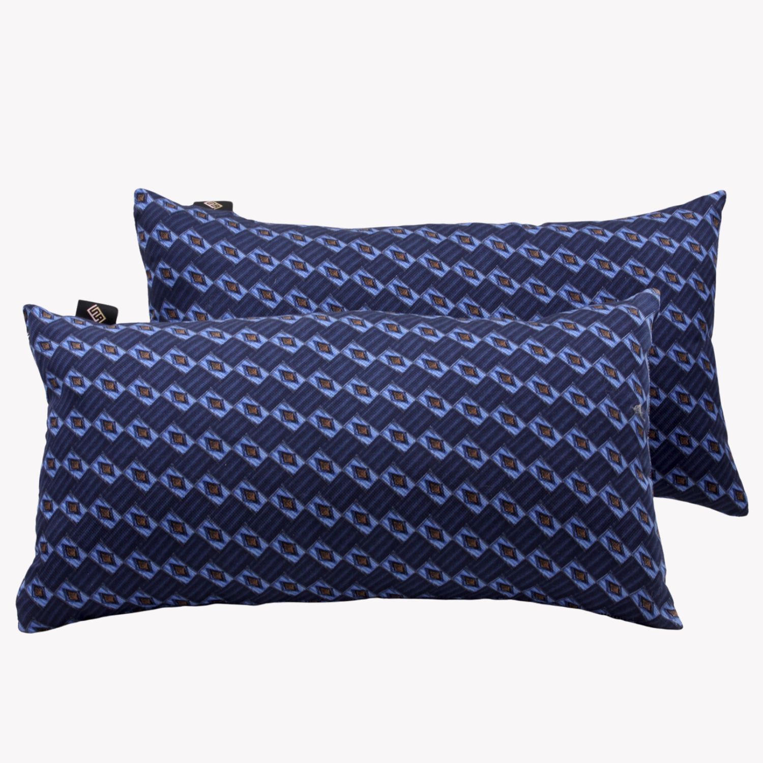 Cuscini rettangolari decorativi in seta Blu con stampa geometrica Silky Pillows Rectangular