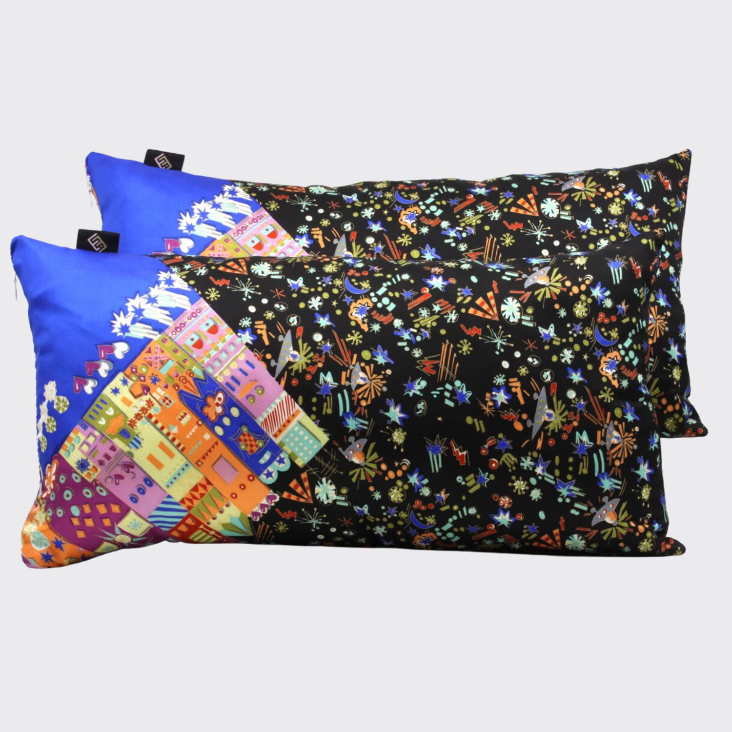 Cuscini rettangolari decorativi in seta Nera con stampa fantasia Silky Pillows Rectangular blank
