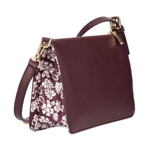 Silk and leather bag Burgundy White - Silky Big Moon NINFEA