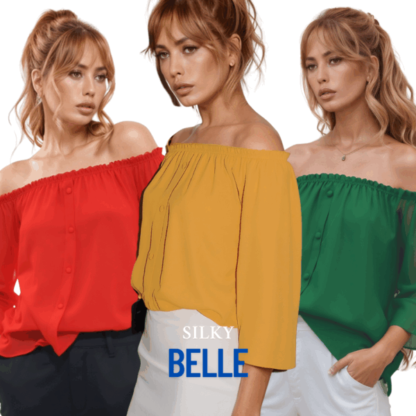 Georgette silk blouse Silky BELLE with stretch neckline - Solid Color NINFEA Collection ON ORDER